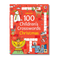 Book cover of '100 Children's Crosswords Christmas' by Usborne on a red background with Christmas-themed illustrations.