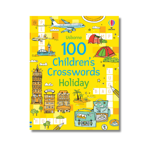 carte cu integrame Usborne de vacanta plina cu ilustratii de calatorie