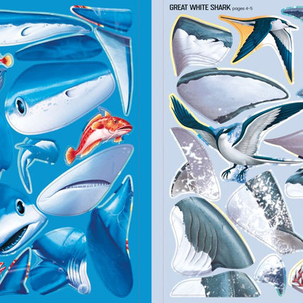 build your own sharks sticker book - sectiune din interiorul cartii cu paginile de stickerele - miniLama
