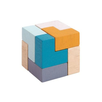 cub puzzle din piese de lemn colorate