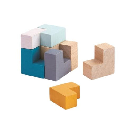 cub puzzle din piese de lemn colorate