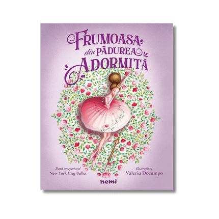 coperta ilustrata cu frumoasa din padurea adormita pe un pat de flori