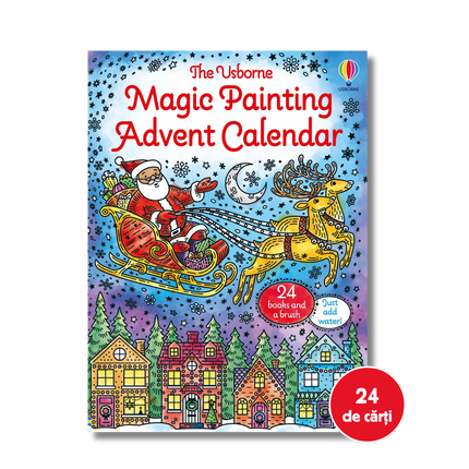Usborne Magic Painting Advent Calendar with Santa Claus and reindeer on a blue background