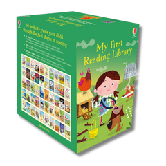 Children's book box set titled 'My First Reading Library' with illustrations on a white background