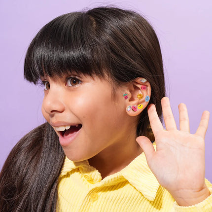 girl using OMY kawaii earring stickers pack miniLama
