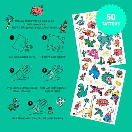 Instructiuni de folosire a Setului de 50 tatuaje temporare OMY - Dino
