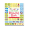 Step-by-step drawing book cover with various shapes and drawings on a white background