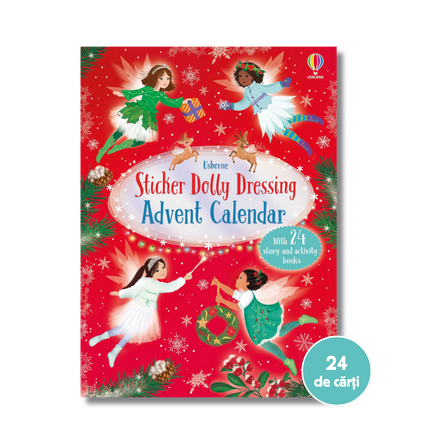 Sticker Dolly Dressing Advent Calendar with Christmas-themed design on a red background