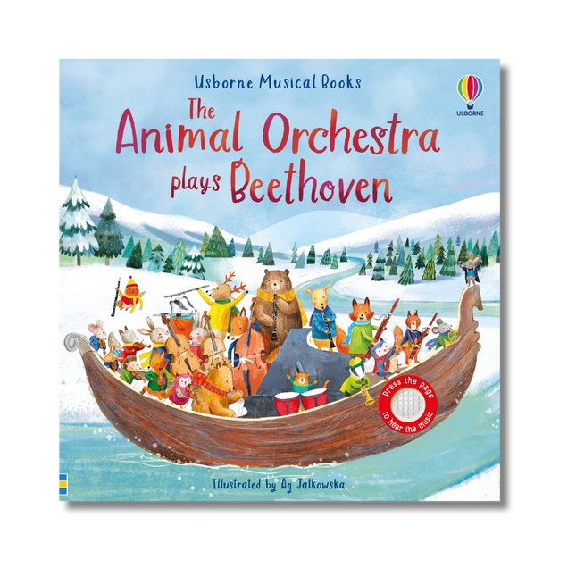 Coperta cu o barca plina cu animale care canta la diverse instrumente