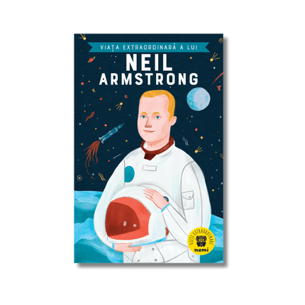 coperta ilustrata cu neil armstrong in spatiu
