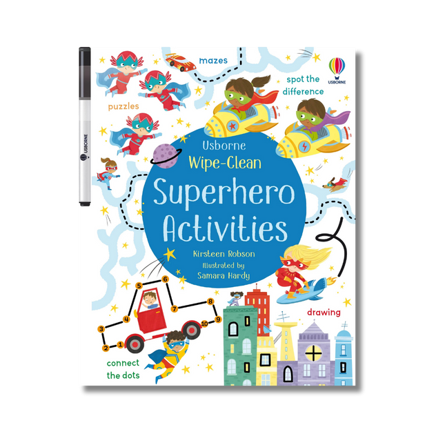 coperta wipe clean superhero activities cu supereroi in actiune