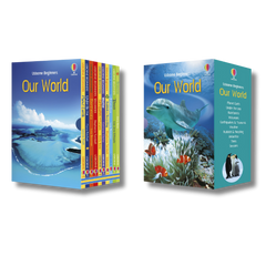 Set of Usborne Beginners 'Our World' books on a transparent background