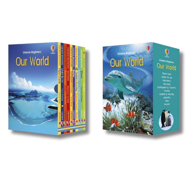 Set of Usborne Beginners 'Our World' books on a transparent background