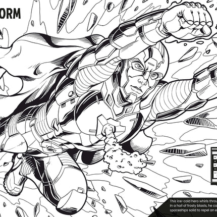 A doua pagina a cartii Colour Your Own Superheroes
