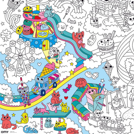 exemplu de ilustratii din poster de colorat gigant OMY Kawaii - miniLama