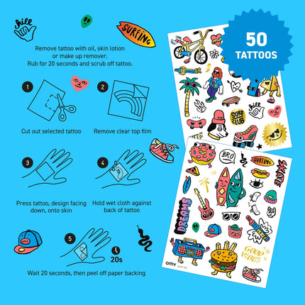 instructiuni de aplicare a tatuajelor temporare OMY surf & skate - miniLama