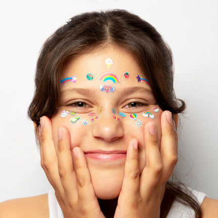 girl using OMY kawaii face stickers pack miniLama