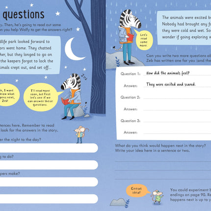 Pagină cu sarcini și probleme educative din Usborne English and Maths Giant Workbook 7–8