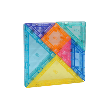 patrat format din tangram cu piese magnetice colorate