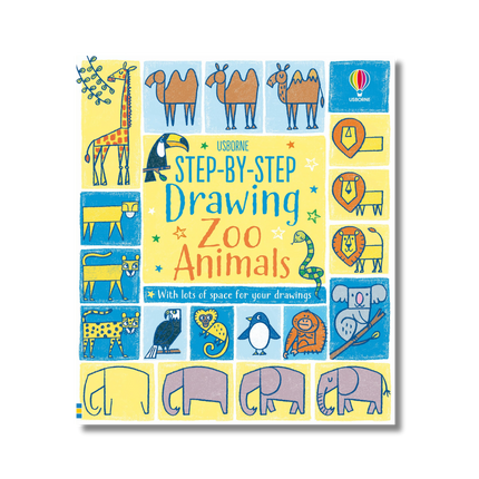 Book cover of 'Step-by-Step Drawing Zoo Animals' by Usborne on a white background