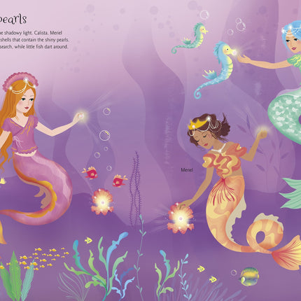 Pagine ilustrata cu 3 sirene din cartea Stickey Dolly dressing Mermaids