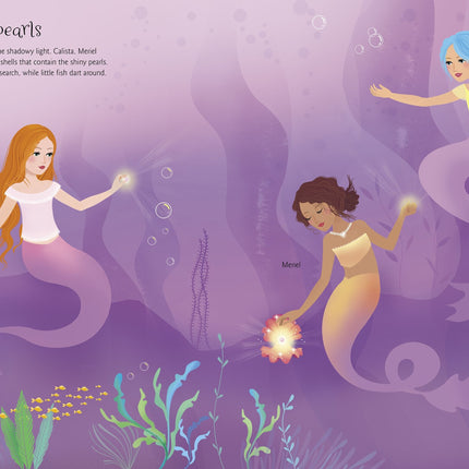 Pagini ilustrate cu text Mermaids Usborne despre aventuri subacvatice