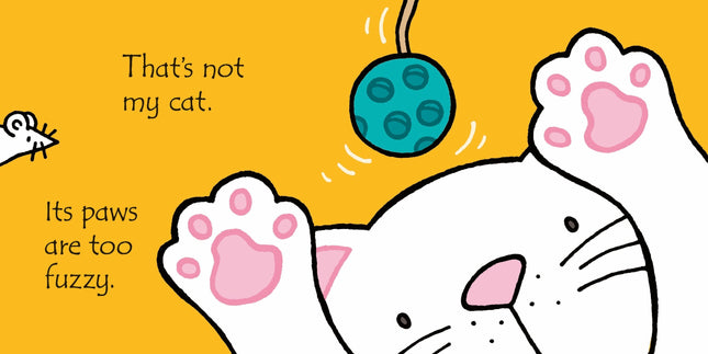Pagina senzorială cu texturi blăniță carte Usborne That’s Not My Cat
