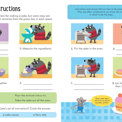 A doua pagina a cartii Usborne Workbooks: Comprehension 5-6