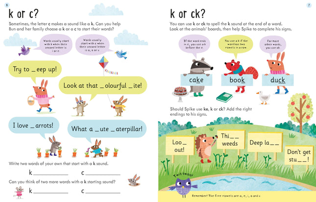 Prima pagina a cartii Usborne Workbooks Spelling 5-6
