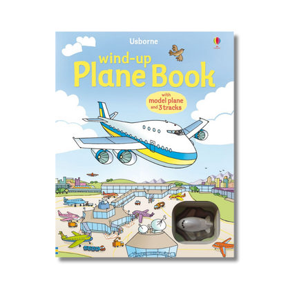 wind up plane book usborne - carte cu avioane ilustrate in aeroport si jucarie