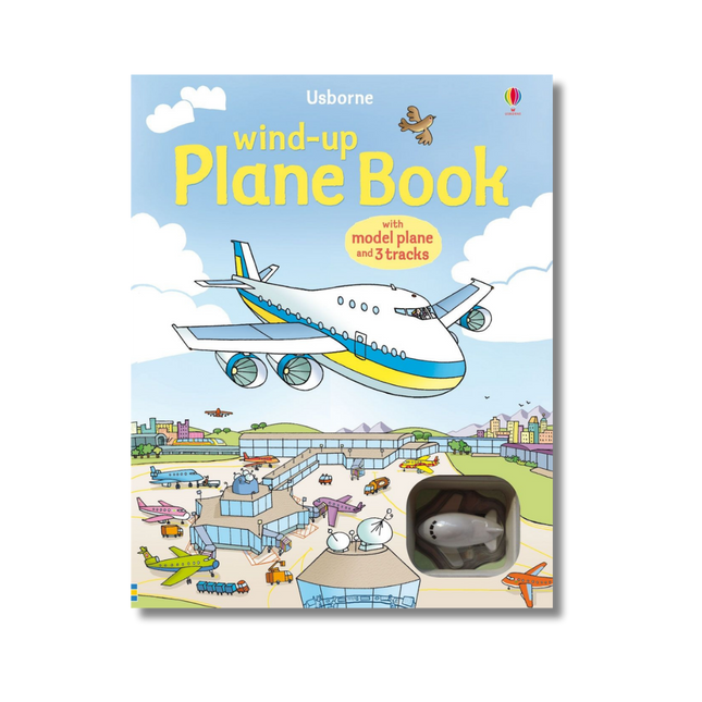 wind up plane book usborne - carte cu avioane ilustrate in aeroport si jucarie