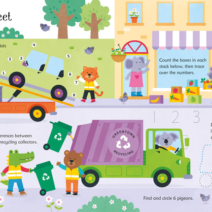 A doua pagina a cartii Wipe-Clean Trucks and Diggers Activities