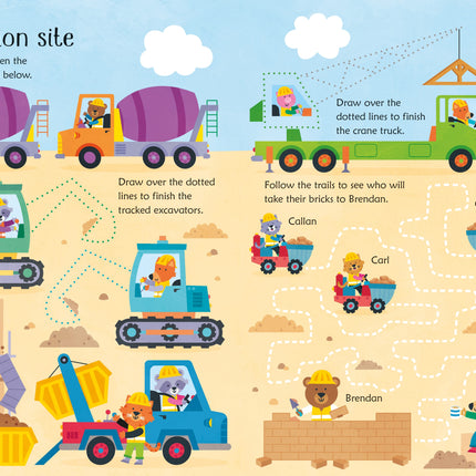 A treia pagina a cartii Wipe-Clean Trucks and Diggers Activities
