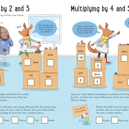 Pagini cu exerciții de înmulțire în Usborne Workbooks Multiplying 7-8