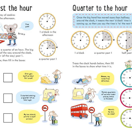 Activități logice despre timp carte educativă Usborne Workbooks Telling the Time 7-8